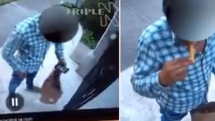 Se tentó con las papas fritas: Repartidor de comida fue sorprendido comiéndose el pedido de un cliente justo en su puerta