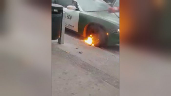 Grupo de manifestantes lanzó molotov a patrulla de Carabineros en Providencia
