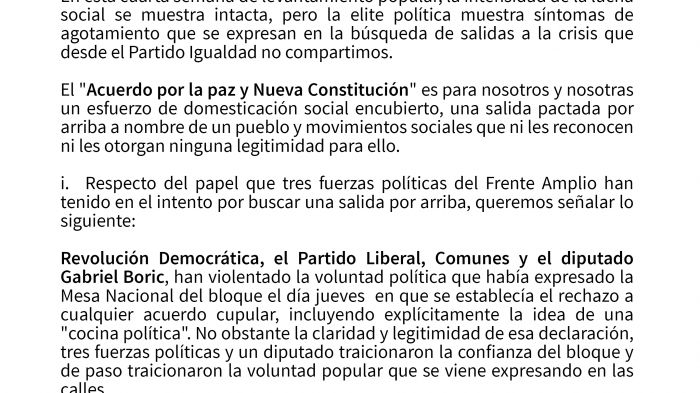 Partido Igualdad suspende su participación en el FA: 