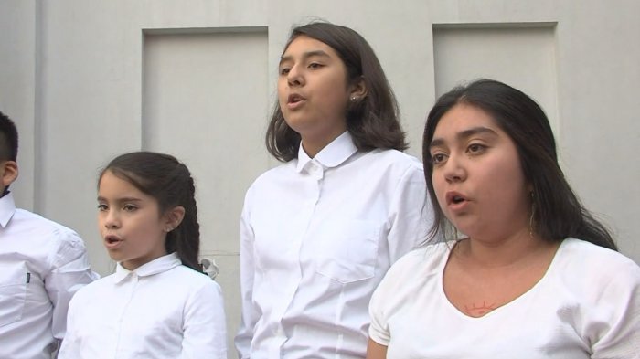 Niña realiza protesta por lesiones oculares durante pleno himno nacional frente a Piñera
