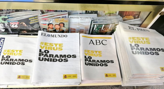 #EsteVirusLoParamosUnidos: Diarios españoles se unen con potente mensaje para prevenir el coronavirus