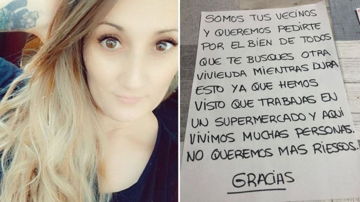 Le dejaron un papel: Vecinos pidieron a mujer que trabaja en supermercado que se cambiara de casa