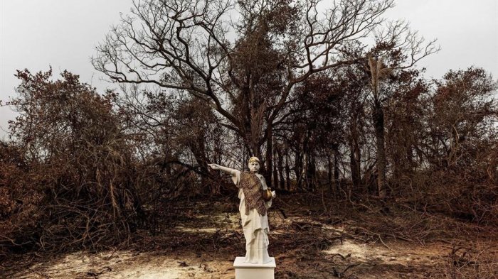 Incendios forestales en Brasil: Greenpeace levantó una estatua de Bolsonaro emulando a Nerón