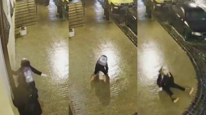 El hielo causa estragos en Ucrania: Ni gateando pudo llegar esta persona a su casa