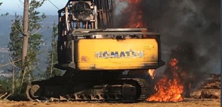 Nuevo ataque incendiario a predio en Cañete: Maquinaria de carga forestal fue quemada por encapuchados