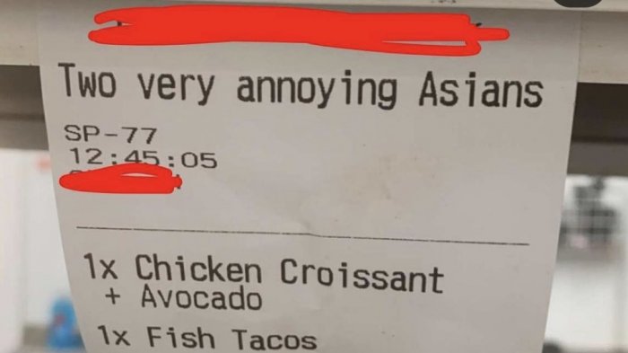 Acusan racismo en restaurante: Ticket describió a clientes como 