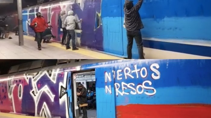 Metrotren Nos: Una decena de desconocidos rayaron vagón en estación Lo Blanco