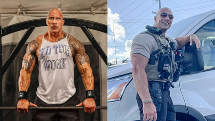 La reacción de La Roca al ver el notorio parecido de un policía con él: 