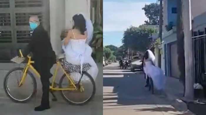 Emotivo momento: Padre llevó a su hija en bicicleta a la iglesia el día de su matrimonio
