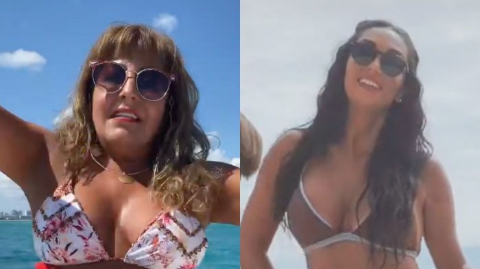 Helhue Sukni y Pamela Díaz recrearon icónico viral con Huevo Fuenzalida en Cancún