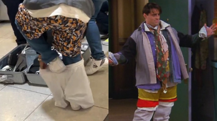 Todo para no pagar de más por el equipaje: Pasajero se puso varias capas de ropa en pleno aeropuerto