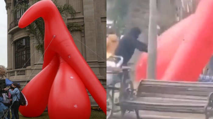 Hombre vandalizó intervención inflable instalada en el centro de Santiago: Acusan ataque de 