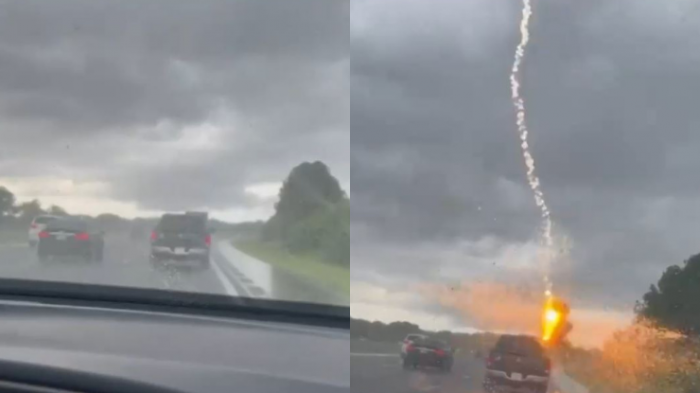 Video registró momento exacto en que rayo cayó sobre camioneta: Quedó 