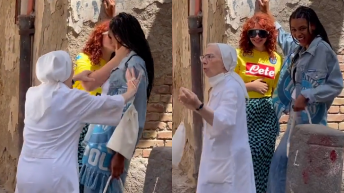 “Es el diablo”: Monja interrumpe beso de mujeres que estaban grabando una serie en Italia