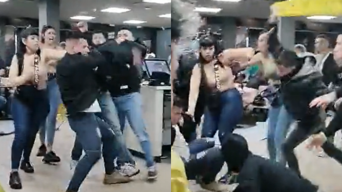 Usaron hasta el letrero de piso mojado: La brutal pelea que se desató en local de comida rápida en Argentina