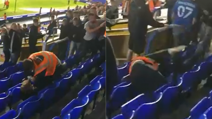En Europa sí pasa: La impactante agresión de guardia a un hincha en partido de fútbol inglés