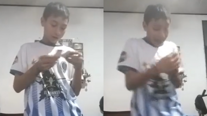 Corrió por toda la casa: La emocionante reacción de un niño al ver que le tocó la lámina de Lionel Messi