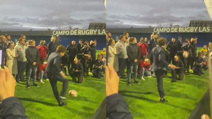 ¡Para qué te traje! Alcalde de Madrid inauguró cancha de rugby con tremendo pelotazo a fotógrafo