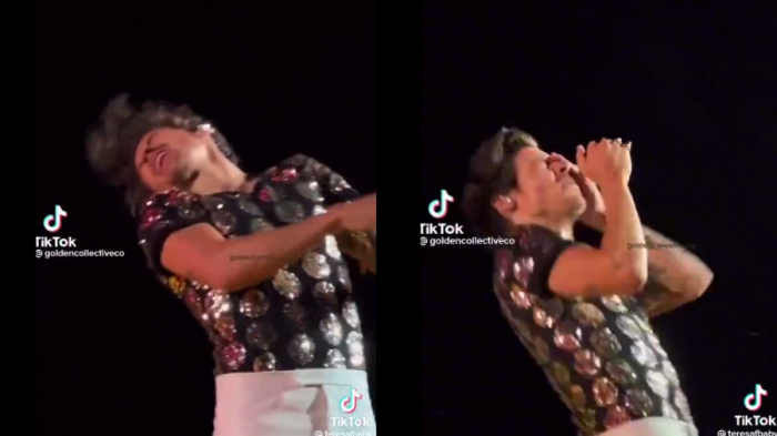 Usará un parche: Captan momento exacto en que Harry Styles recibe un dulce en el ojo durante concierto