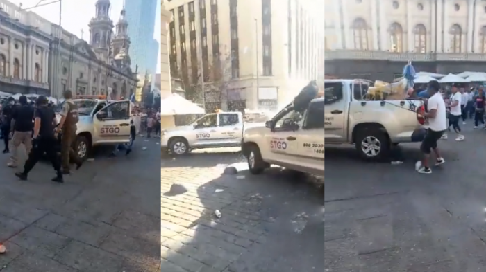 Vendedores ambulantes agredieron a carabineros e inspectores durante retiro de mercadería en Plaza de Armas