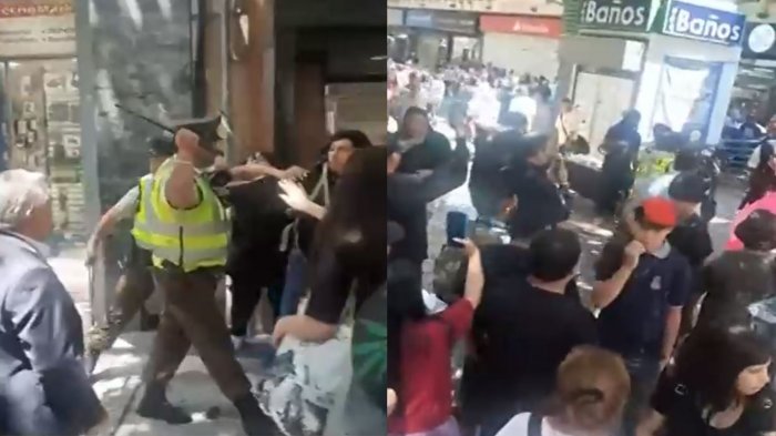 Terminó con lumazos: Registran violenta pelea entre carabineros y ambulantes en Paseo Ahumada