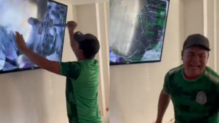 ¡Hasta usó un cuchillo! Mexicano golpeó con furia su TV tras dramática eliminación de Qatar