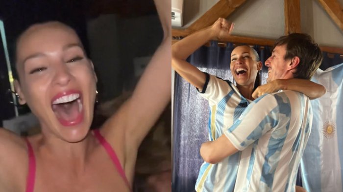 Entre abrazos y gritos: La efusiva celebración de Pampita tras paso de Argentina a semifinales en Qatar 2022