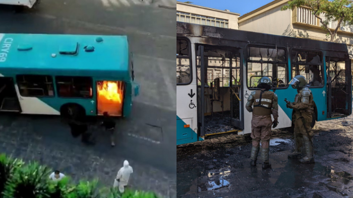 Grabaron todo: El momento en que encapuchados y overoles blancos quemaron bus fuera del Liceo de Aplicación