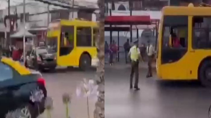 El momento en que una micro arrastró a un colectivo por varios metros y fueron sorprendidos por carabineros