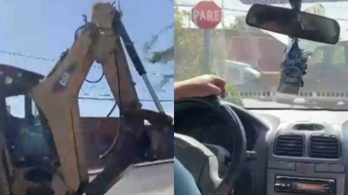 Insólita pelea entre retroexcavadora y auto dejó a dos detenidos en El Bosque: Agresores habrían sido asaltados