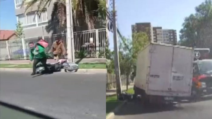 Arriesgada maniobra: Conductor destruyó motocicleta a delincuente tras presenciar robo en el centro de Santiago