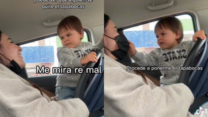 Le cambió la cara: Niño nacido en pandemia se vuelve viral tras enojarse con tía que andaba sin mascarilla