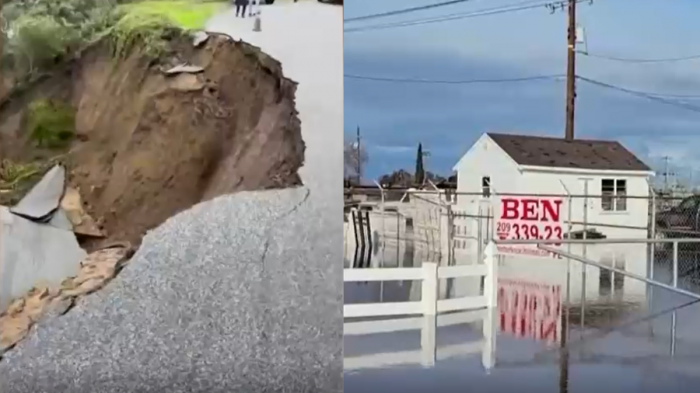 Pavimento de carretera colapsó producto de las intensas lluvias registradas en California