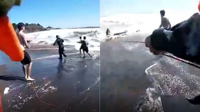 Arriesgado rescate de surfista en playa: Le tiraron una soga para sacarlo y terminó con infracción en Hualpén