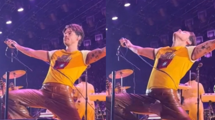 Momento incómodo: A Harry Styles se le rompió el pantalón en pleno concierto al que asistió Jennifer Aniston