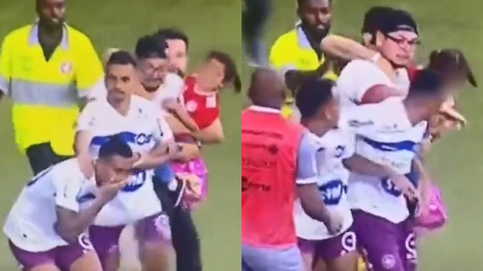 Triste imagen: Hincha brasileño ingresa a la cancha con su hija en brazos para golpear a jugador rival