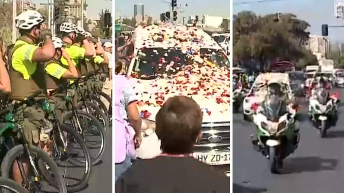 Lo cubrieron de pétalos: El emotivo homenaje al cabo Daniel Palma en el paso de la carroza por la Pérgola