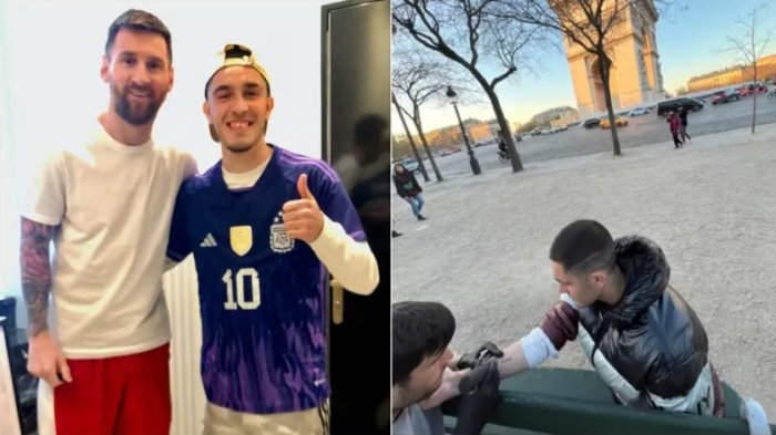 ¡Todo por Messi! Lo esperó 10 horas, logró entrar a su casa y se tatuó su autógrafo en su brazo