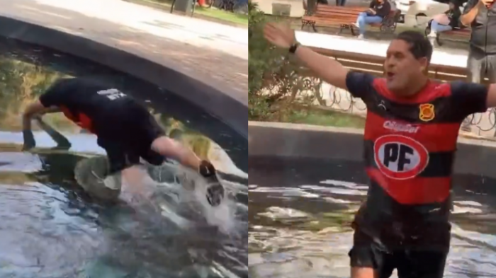 ¡A la pileta! Alcalde de Linares tuvo que pagar apuesta tras derrota ante Rangers por Copa Chile