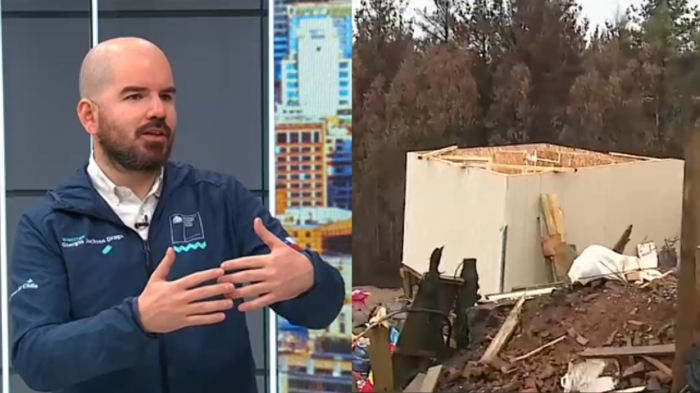 Ministro Jackson y viviendas de emergencia que perdieron techos en Tomé: 