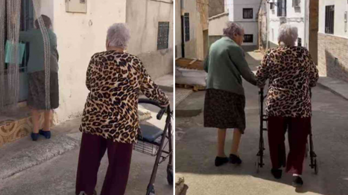 La espera todos los días: Graban tierna rutina de dos abuelitas amigas para comer juntas