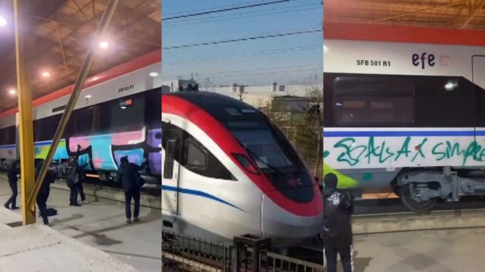 Viralizan rayados a vagones de tren EFE más moderno de Sudamérica en Chile: 