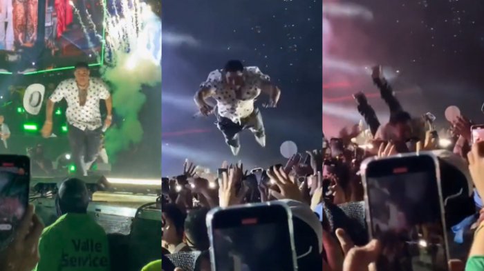Cantante mexicano se lanzó al público y nadie lo agarró: Momento se viralizó en redes sociales