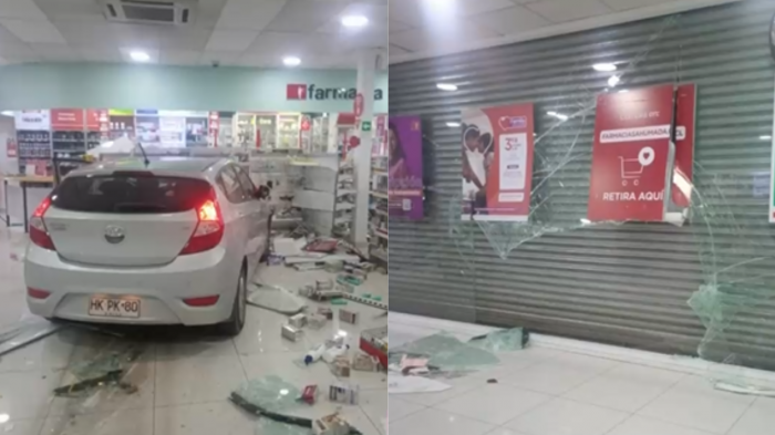 Adulta mayor terminó con su auto incrustado en una farmacia tras confundir el acelerador con el freno