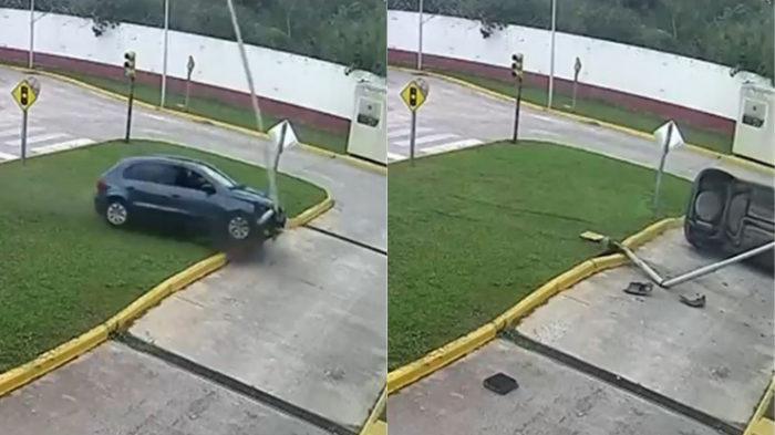 Impactantes imágenes: Conductora chocó y volcó su auto en pleno examen para sacar la licencia de conducir