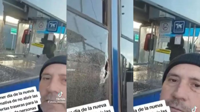 Le lanzó piedrazo y lo persiguió: Chofer de micro registró brutal ataque de usuario por cerrar puerta trasera