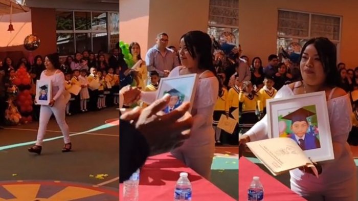 Mamá llevó foto de su hijo fallecido a la graduación de Kínder para recibir diploma: 