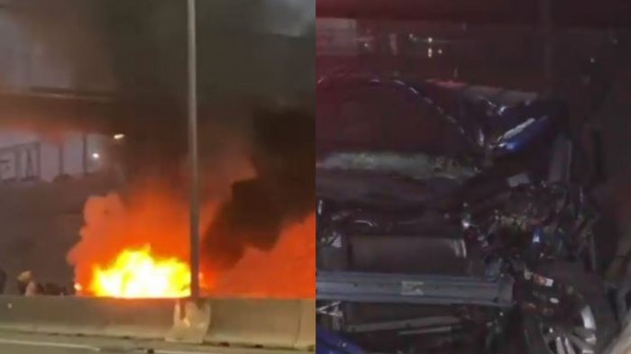Fatal accidente en Acceso Sur: Dos autos colisionaron y uno se incendió