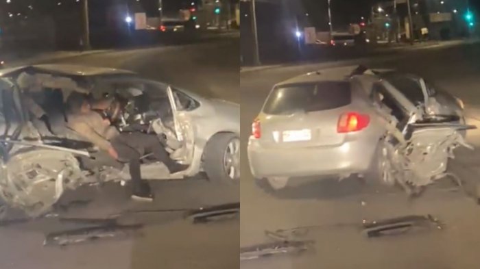 Insólito: Graban a conductor intentando darse a la fuga tras violento choque con tren en Calama