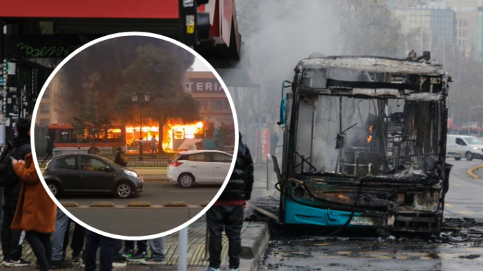 Overoles blancos quemaron dos buses con molotov en pleno centro de Santiago